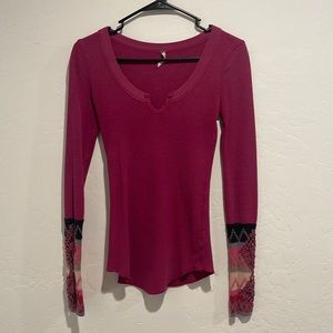 Free People Thermal Top with Sleeve Detail